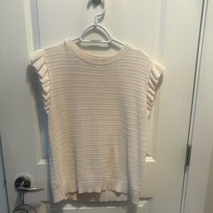 Simons Cream Knit Ruffle-Sleeve Tank Top